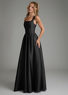 Azazie Nevaeh Bridesmaid Dresses Black A-Line Corset Stretch Satin Dress image6