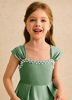 Azazie Yosemite Flower Girl Dresses Matcha Ball-Gown Sweetheart Neckline Matte Satin Dress image7