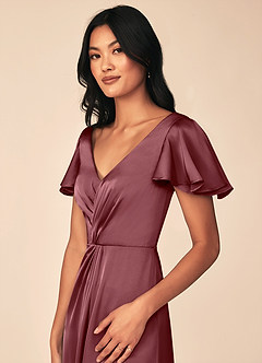 Azazie Soren Bridesmaid Dresses Desert Rose A-Line Pleated Stretch Satin Dress image7