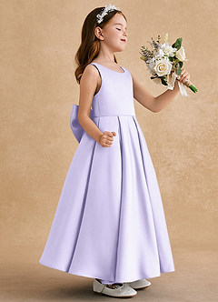 Azazie Honey Bear Flower Girl Dresses Lilac A-Line Pleated Matte Satin Dress image2