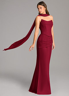 Azazie Sorrel Robes de demoiselle d'honneur Robe Sirène en Mousseline de soie Corset Bourgogne image3