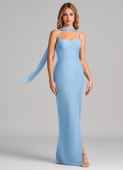 Azazie Calandra Abiti da Damigella Abito Tubino in Chiffon Plissettato Azzurro Polvere image3
