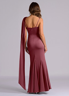 Azazie Inara Vestidos de madrinha de casamento Vestido Rosa Do Deserto de Cetim elástico de sereia com Plissado image2