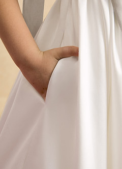 Azazie Stacie Flower Girl Dresses Ivory Frost A-Line Bow Matte Satin Dress image6