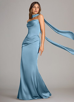 Azazie Sorrel Bridesmaid Dresses Steel Blue Mermaid Strapless Stretch Satin Convertible Dress image4