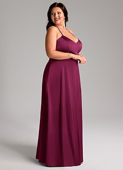 Azazie Mei Bridesmaid Dresses Red Plum A-Line V-Neck Stretch Satin Dress image9