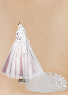 Azazie Elodie Flower Girl Dresses Ivory Sangria Ball-Gown Lace Dress image14