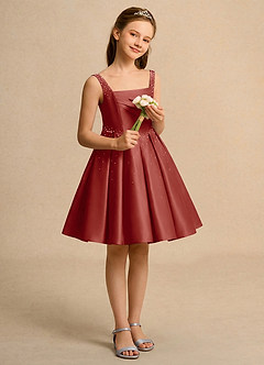 Azazie Jello Girls Formal Flower Girl Dresses Terracotta Ball-Gown Pleated Matte Satin Dress image4