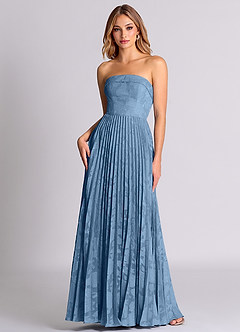 Azazie Mariana Bridesmaid Dresses Steel Blue A-Line Strapless Floral Burnout Convertible Dress image1