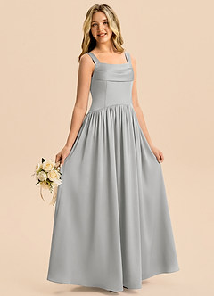 Azazie Drew Junior Silver A-Line Pleated Stretch Satin Dress image6