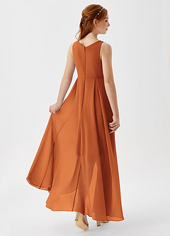 Azazie Lizette Junior Cinnamon A-Line Pleated Chiffon Dress image2