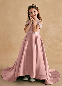 Azazie Jodi Blumenmädchenkleider A-Linie Matte Satin Kleid Roségold image5