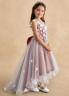 Azazie Celia Flower Girl Dresses Terracotta A-Line Lace Tulle Dress image3