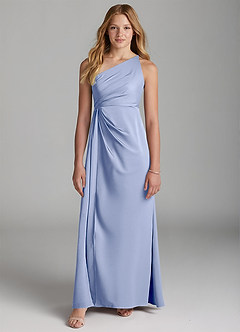 Azazie Mika Junior Robe Trapèze en Satin extensible Plissée Eis image6
