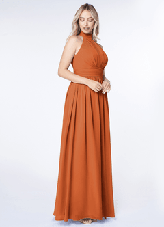 Azazie Iman Bridesmaid Dresses Cinnamon A-Line A-Line Ruched Chiffon Dress image3