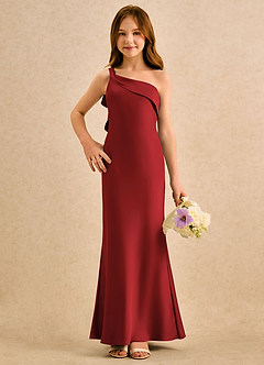 Azazie Almond Girls Formal Sukienki dla dziewczynek sypiących kwiaty Osłona Jedno ramię Satyna elastyczna Długość podłogi Sukienka image4