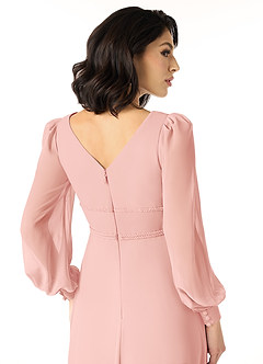 Azazie Sage Final Sale Cabernet A-Line Long Sleeve Chiffon Dress image5