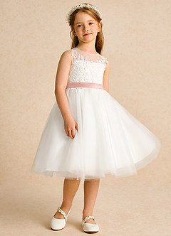 Azazie Lettie vestidos de niña de las flores Vestido de Marfil Rosetón de Encaje de Princesa image4