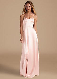 Azazie Mei Bridesmaid Dresses Rose Gold A-Line Metallic Satin Dress image3