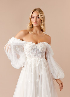 Azazie Airellie Abiti da Sposa Abito A-Line in Tulle a Spalla Scoperta Bianco Diamante Champagne image6