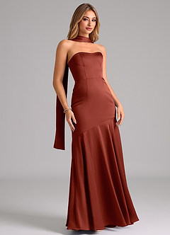 Azazie Shiloh Bridesmaid Dresses Terracotta Mermaid Strapless Stretch Satin Convertible Dress image3