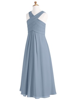 Azazie Kaleigh Junior A-Linie Plissee Chiffon Kleid Staubblau image8