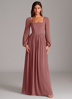 Azazie Hattie Bridesmaid Dresses Desert Rose A-Line Corset Chiffon Dress image5