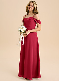 Azazie Anselie Junior Scarlet A-Line Off the Shoulder Chiffon Dress image6