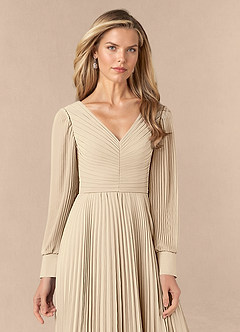 Azazie Zina Mother of the Bride Dresses Champagne A-Line Pleated Chiffon Dress image9