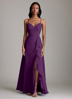 Azazie Naeem Bridesmaid Dresses Grape A-Line V-Neck Ruffle Chiffon Dress image3
