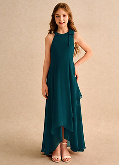 Azazie Boop Girls Formal Blumenmädchenkleider A-Linie Schleifen Chiffon Kleid Kiefer image3