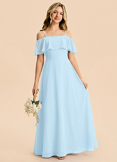 Azazie Maggie Junior Sky Blue A-Line Off the Shoulder Chiffon Dress image1