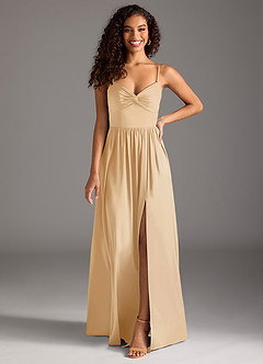 Azazie Zeya Brautjungfernkleider A-Linie Plissee Stretch-Satin Kleid Gold image8