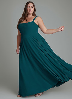 Azazie Shaude Vestidos de damas de honor Vestido Pino de Gasa de Línea A con Plisado image10