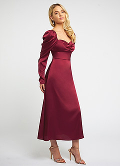Aspen Burgundy Satin Long Sleeve Midi Dress image2