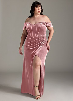 Azazie Jas Bridesmaid Dresses Dusty Rose Sheath Off-The-Shoulder Corset Velvet Convertible Dress image9