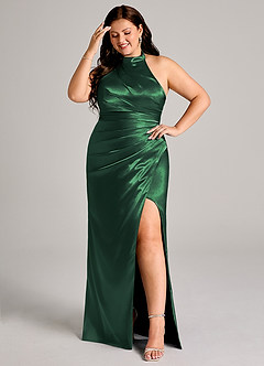Azazie Jemma Bridesmaid Dresses Dark Green Sheath Pleated Metallic Satin Dress image8