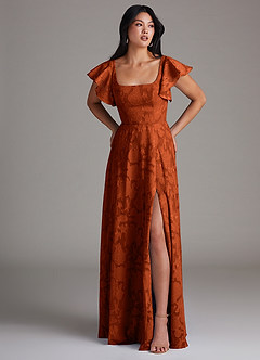 Azazie Bondi Robes de demoiselle d'honneur Robe Trapèze en Blumen-Burnout Fente Latérale Paprika image4