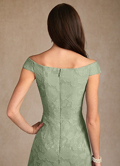 Azazie Moore Mother of the Bride Dresses Dusty Sage A-Line Boatneck Floral Burnout Dress image6