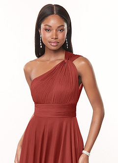 Azazie Charlize Robes de demoiselle d'honneur Robe Trapèze en Maille Ue épaule Terracotta image5