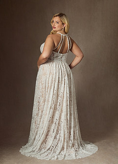 Azazie August Wedding Dresses Diamond White Nude A-Line Lace Dress image8
