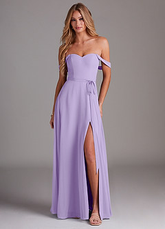 Azazie Aaron Bridesmaid Dresses Lilac A-Line Off the Shoulder Chiffon Convertible Dress image1