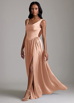 Azazie Novi Vestidos de madrinha de casamento Vestido Rosa Ouro de Cetim elástico de Linha A com com bolsos image6