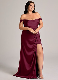 Azazie Johana Bridesmaid Dresses Mulberry Mermaid Off the Shoulder Stretch Satin Convertible Dress image11