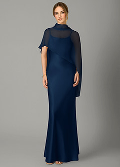 Azazie Jaleesa Robes de demoiselle d'honneur Robe Trapèze en Satin extensible Col Haut Bleu Marine Foncé image1