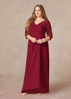 Azazie Joan Abiti per la Madre della Sposa Abito Tubino in Chiffon con Scollo a V in Pizzo Borgogna image8