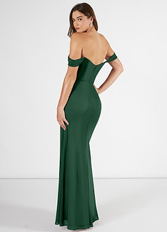 Azazie Kit Bridesmaid Dresses Dark Green Mermaid Off the Shoulder Mesh Dress image4