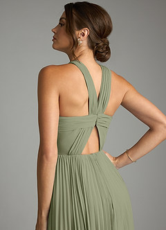 Azazie Afra At-home Try On Dresses Burgundy A-Line Pleated Chiffon Dress image6