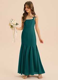 Azazie Evey Junior Abito Sirena in Chiffon Plissettato Verde Pavone image1