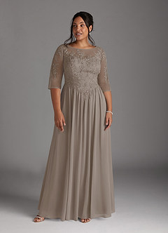 Azazie Mirielle Abiti per la Madre della Sposa Abito A-Line in Chiffon in Pizzo con Scollo a U Taupe image9